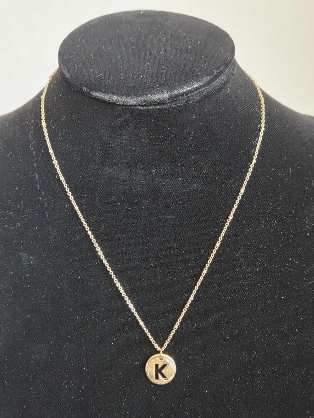 Gold Tone Initial Letter "K" Circle Pendant Necklace Satellite Chain #AEN28